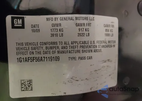 2010 Chevrolet Cobalt Lt from USA, damaged, VIN 1G1AF5F56A7119109